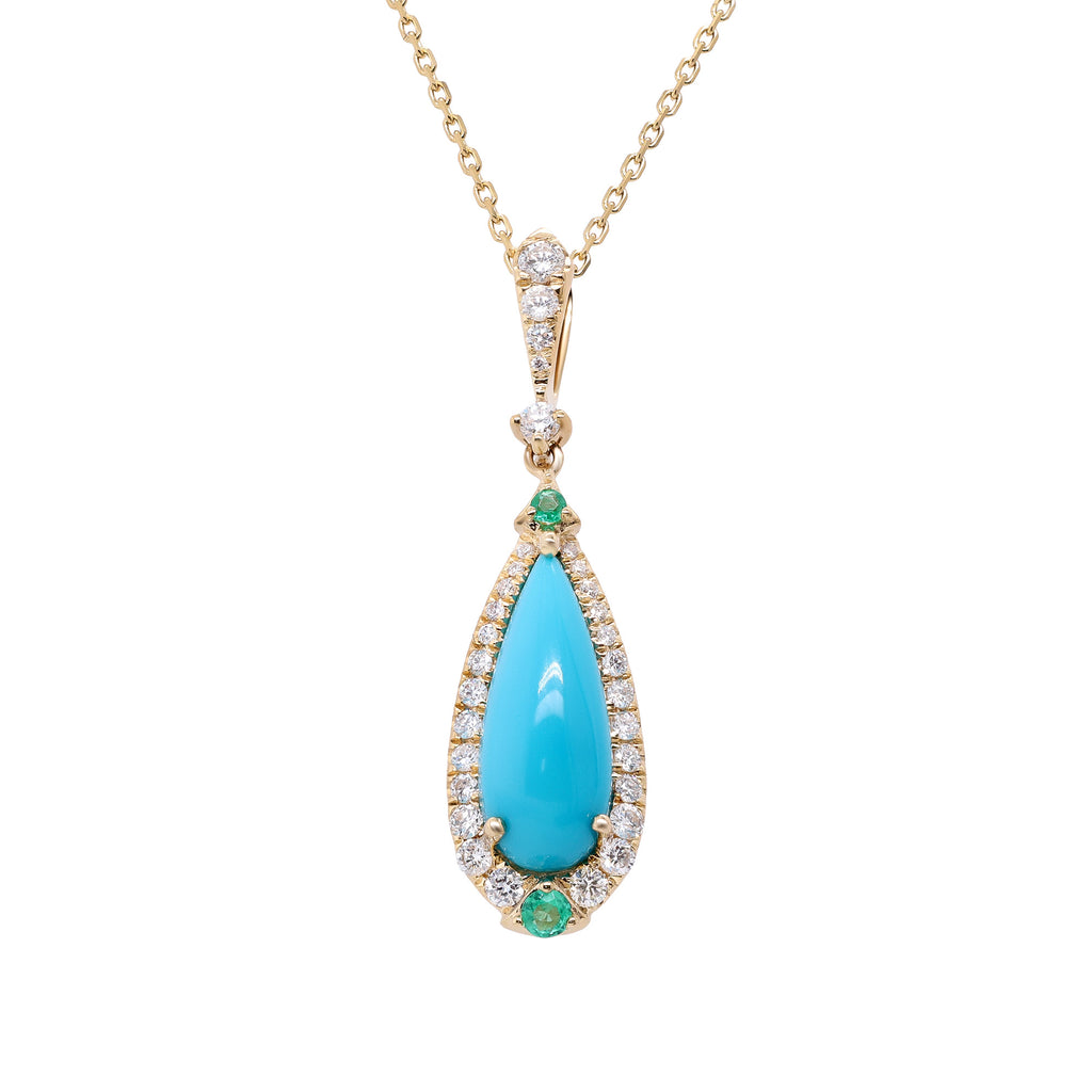 A Timeless Treasure – 14K Yellow Gold Turquoise Pendant