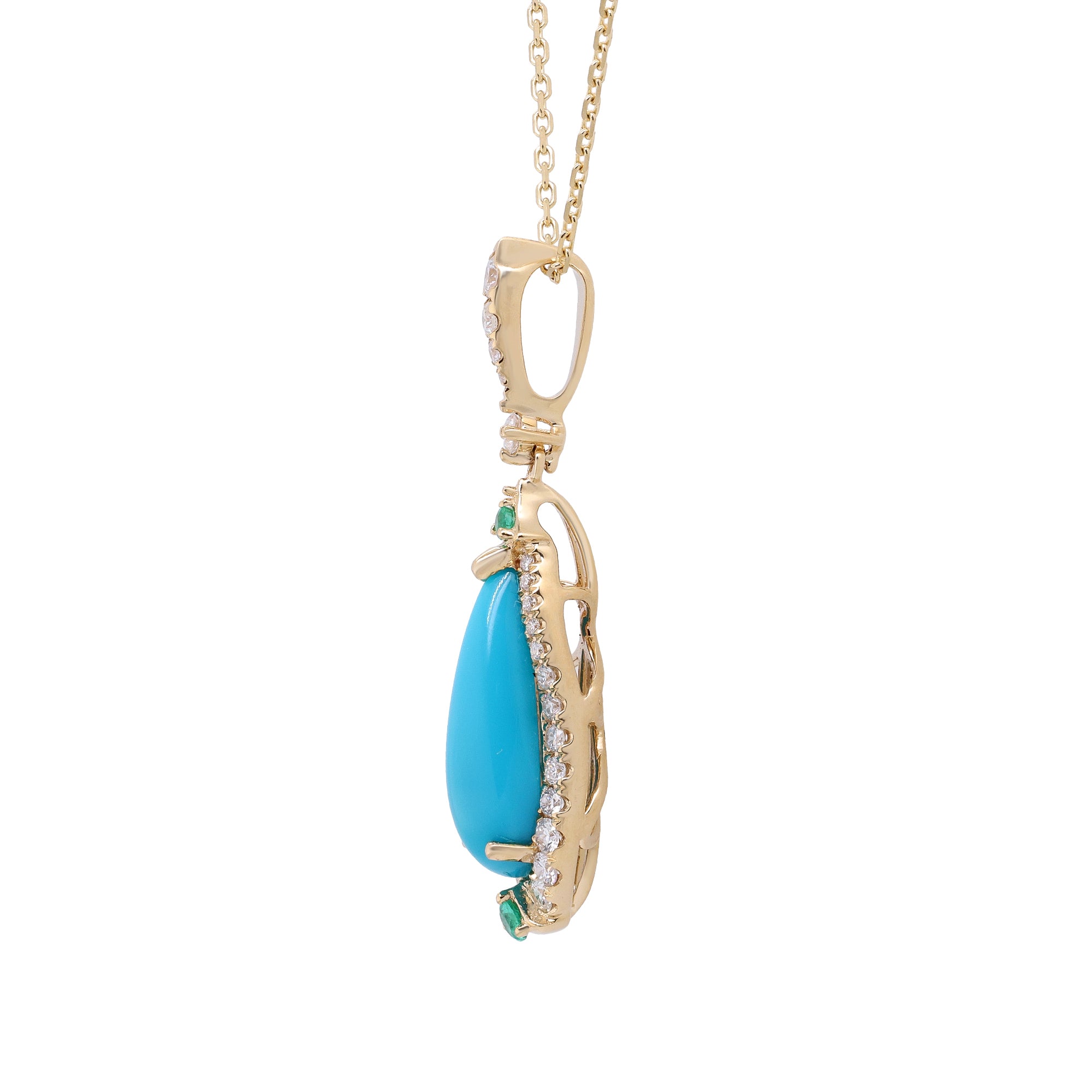 A Timeless Treasure – 14K Yellow Gold Turquoise Pendant