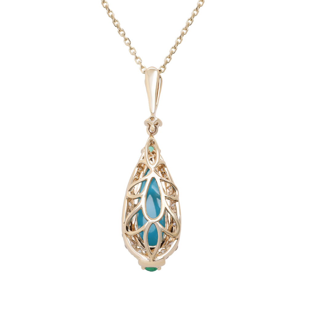 A Timeless Treasure – 14K Yellow Gold Turquoise Pendant