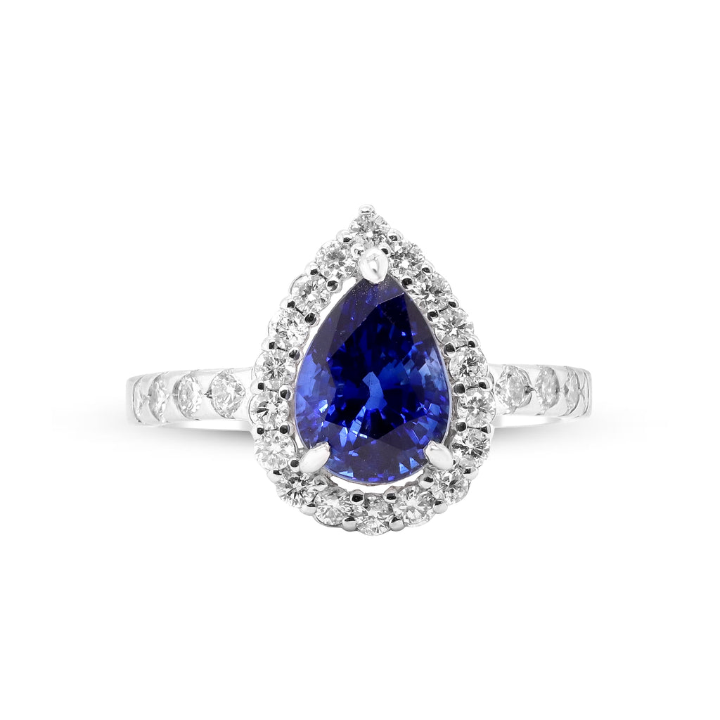 A Teardrop of Midnight Dreams – Platinum Blue Sapphire & Diamond Ring