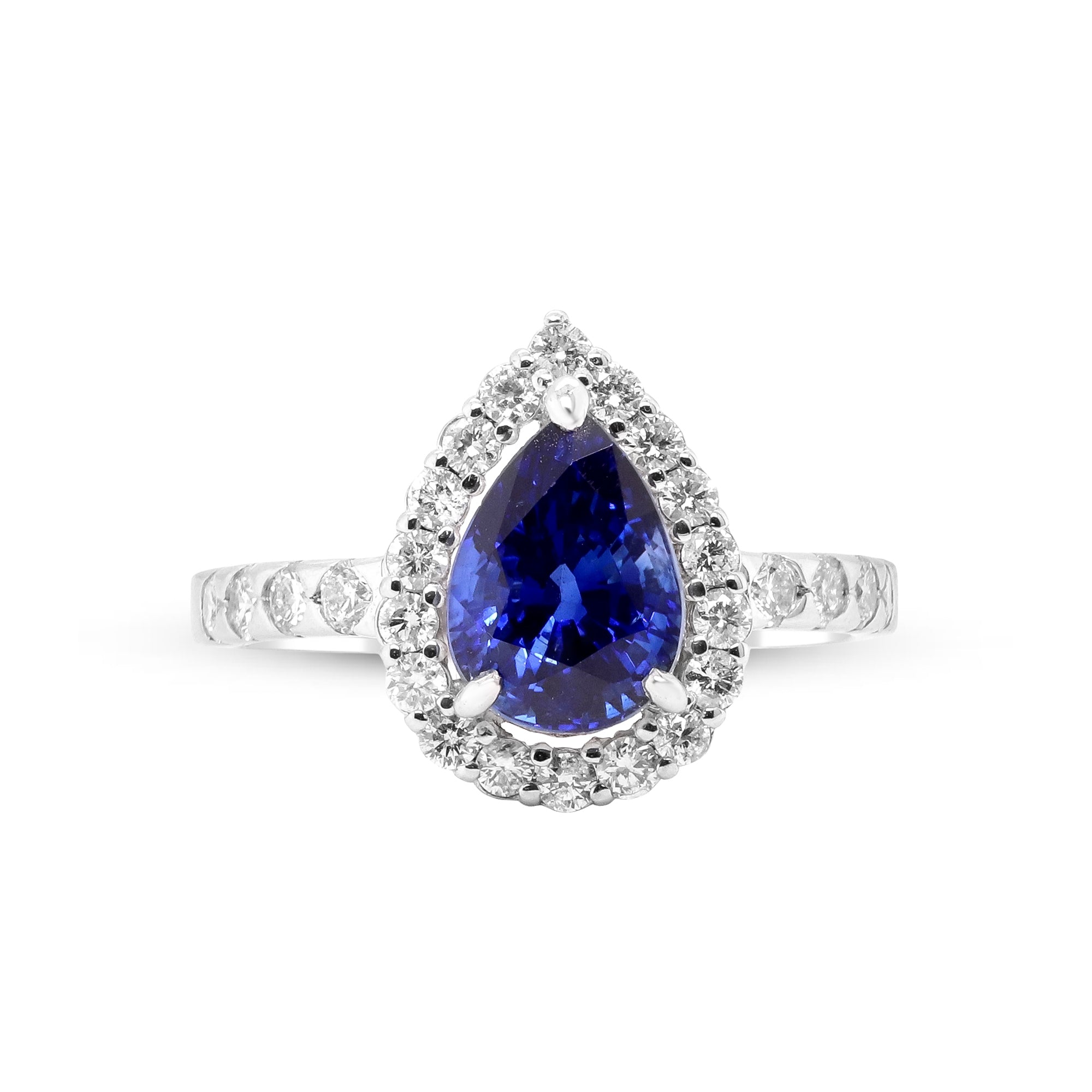A Teardrop of Midnight Dreams – Platinum Blue Sapphire & Diamond Ring