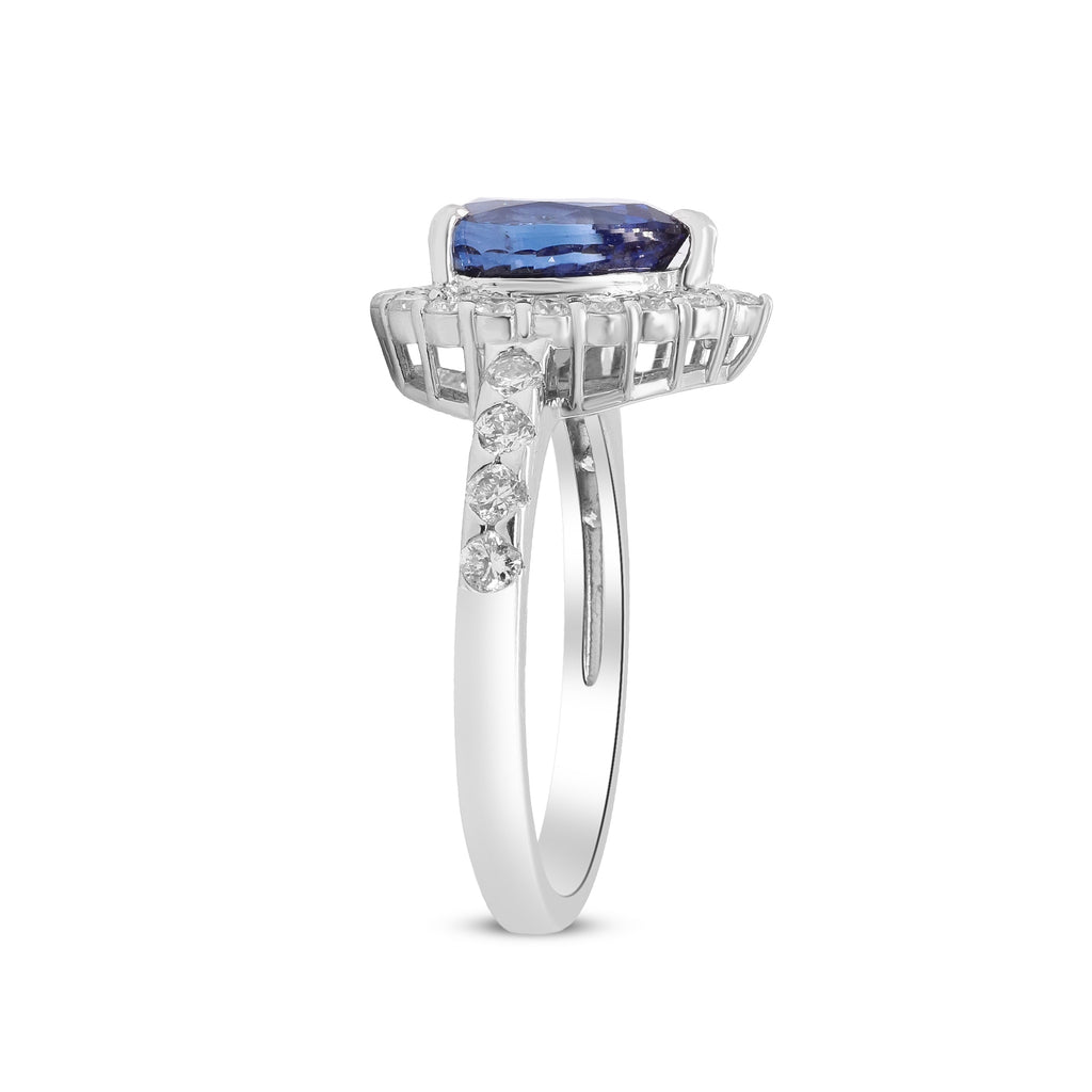 A Teardrop of Midnight Dreams – Platinum Blue Sapphire & Diamond Ring