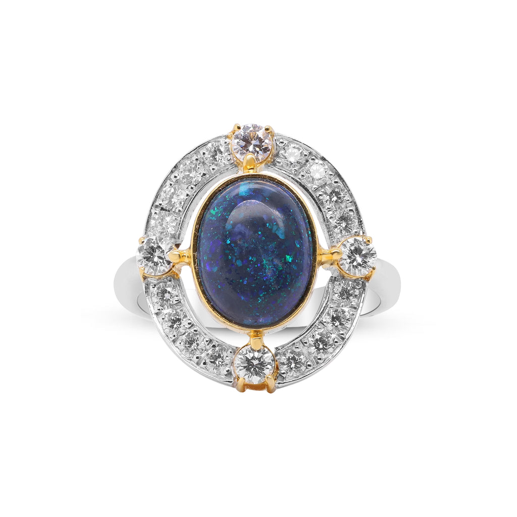 A Universe in Her Hands – Platinum and 18K Opal Ring & Diamond Ring
