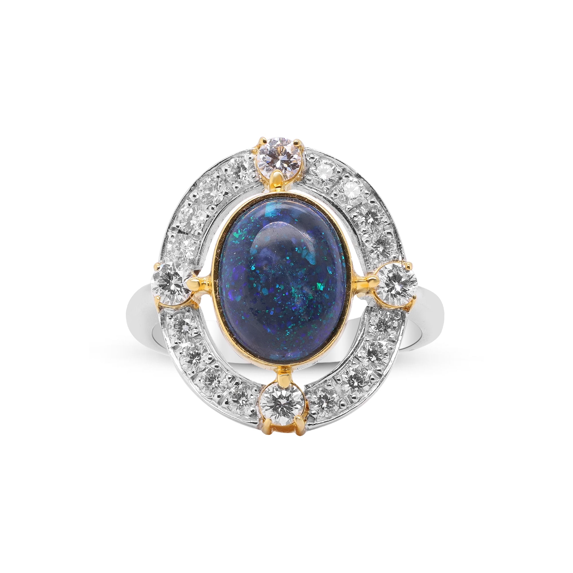 A Universe in Her Hands – Platinum and 18K Opal Ring & Diamond Ring