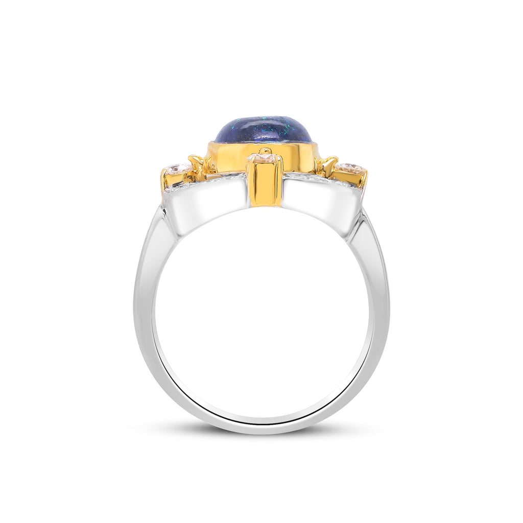 A Universe in Her Hands – Platinum and 18K Opal Ring & Diamond Ring