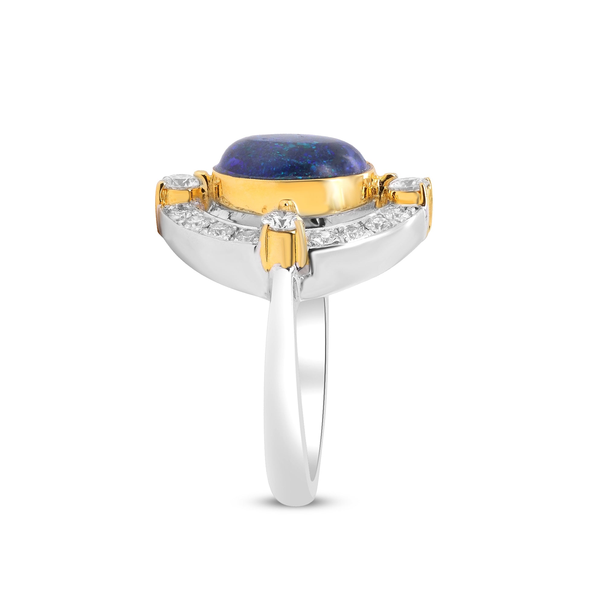 A Universe in Her Hands – Platinum and 18K Opal Ring & Diamond Ring