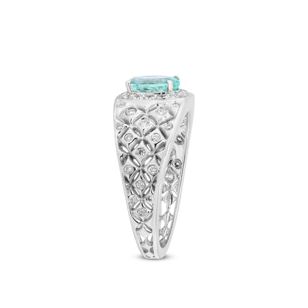 A Glimmer of Oceanlight – Platinum Paraiba Tourmaline & Diamond Ring