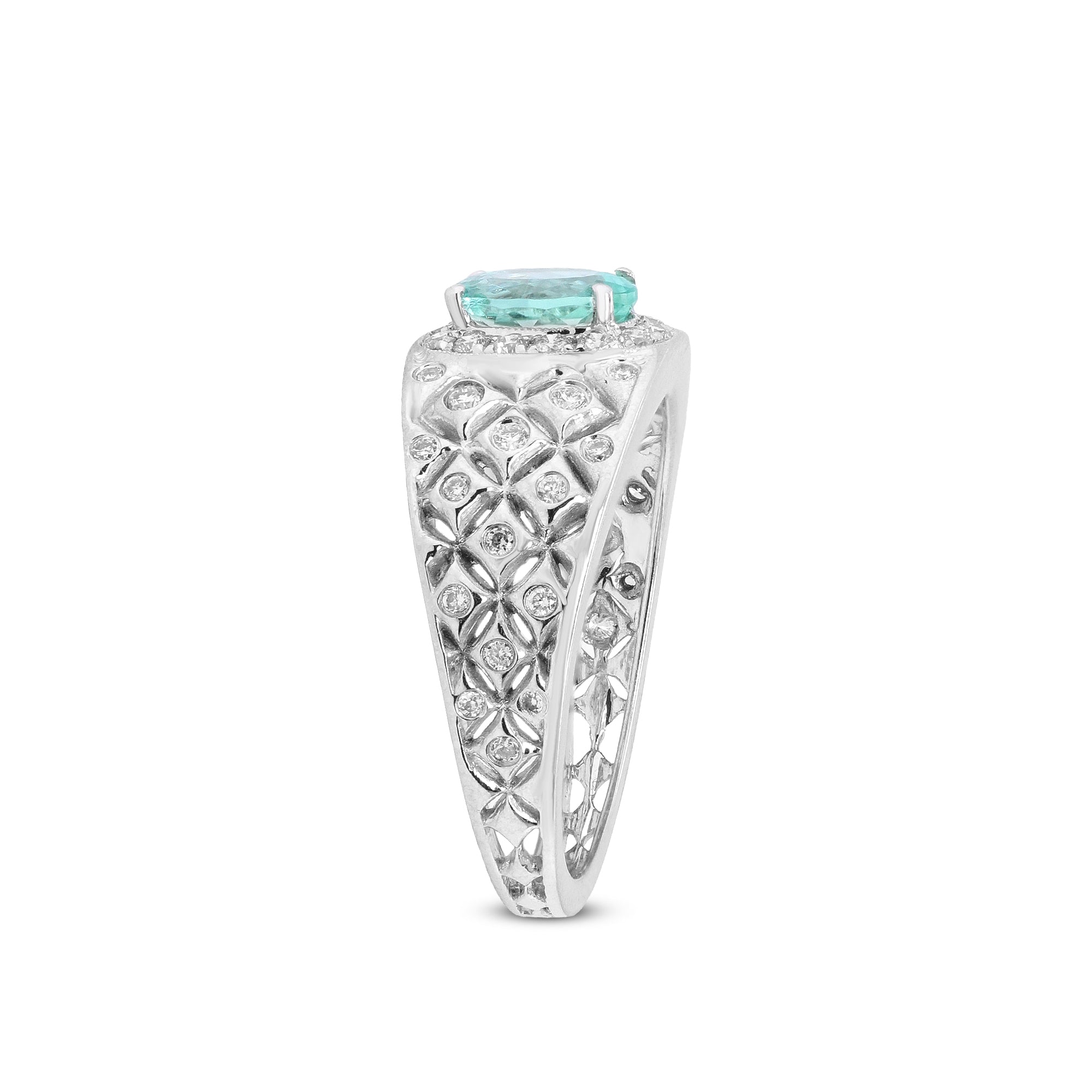 A Glimmer of Oceanlight – Platinum Paraiba Tourmaline & Diamond Ring