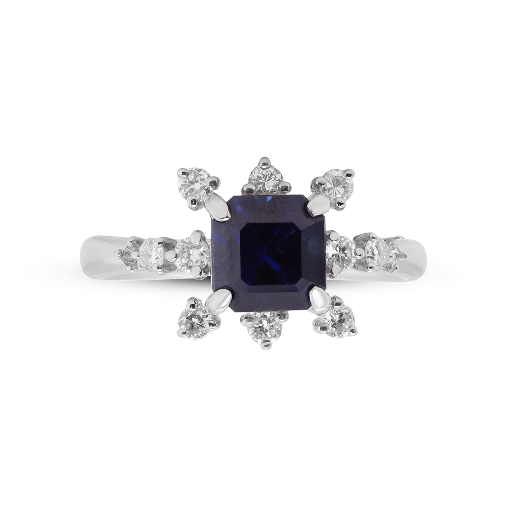 A Love Inscribed in Midnight – Platinum Blue Sapphire & Diamond Ring
