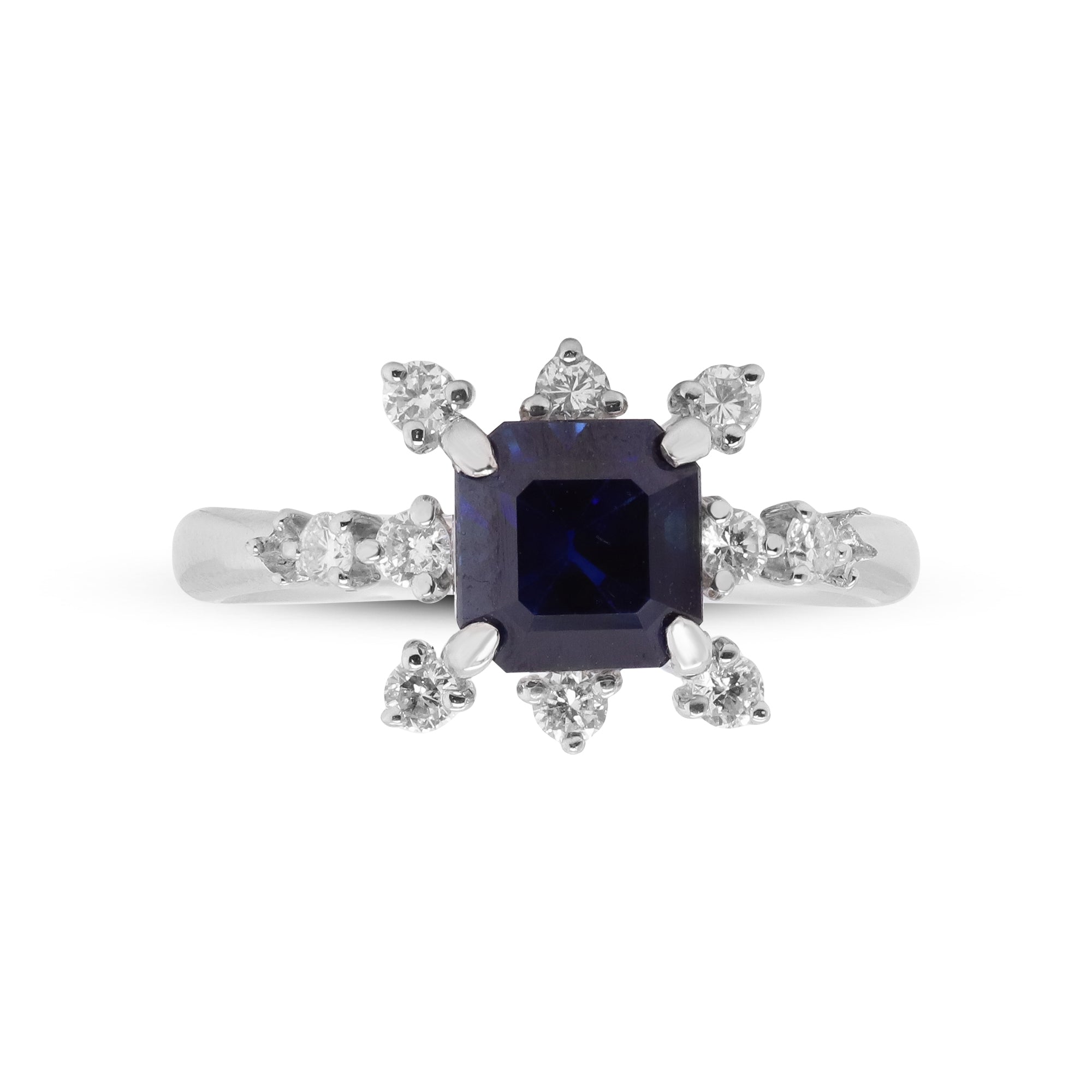 A Love Inscribed in Midnight – Platinum Blue Sapphire & Diamond Ring
