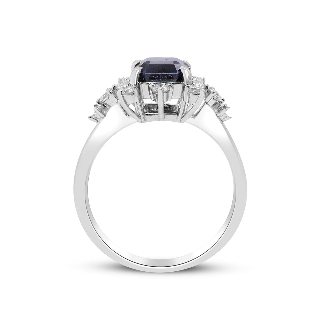 A Love Inscribed in Midnight – Platinum Blue Sapphire & Diamond Ring