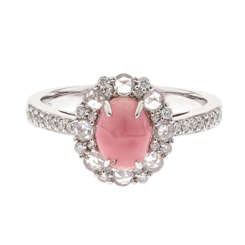 A Whisper of Rare Romance – 18K White Gold Conch Pearl & Diamond Ring
