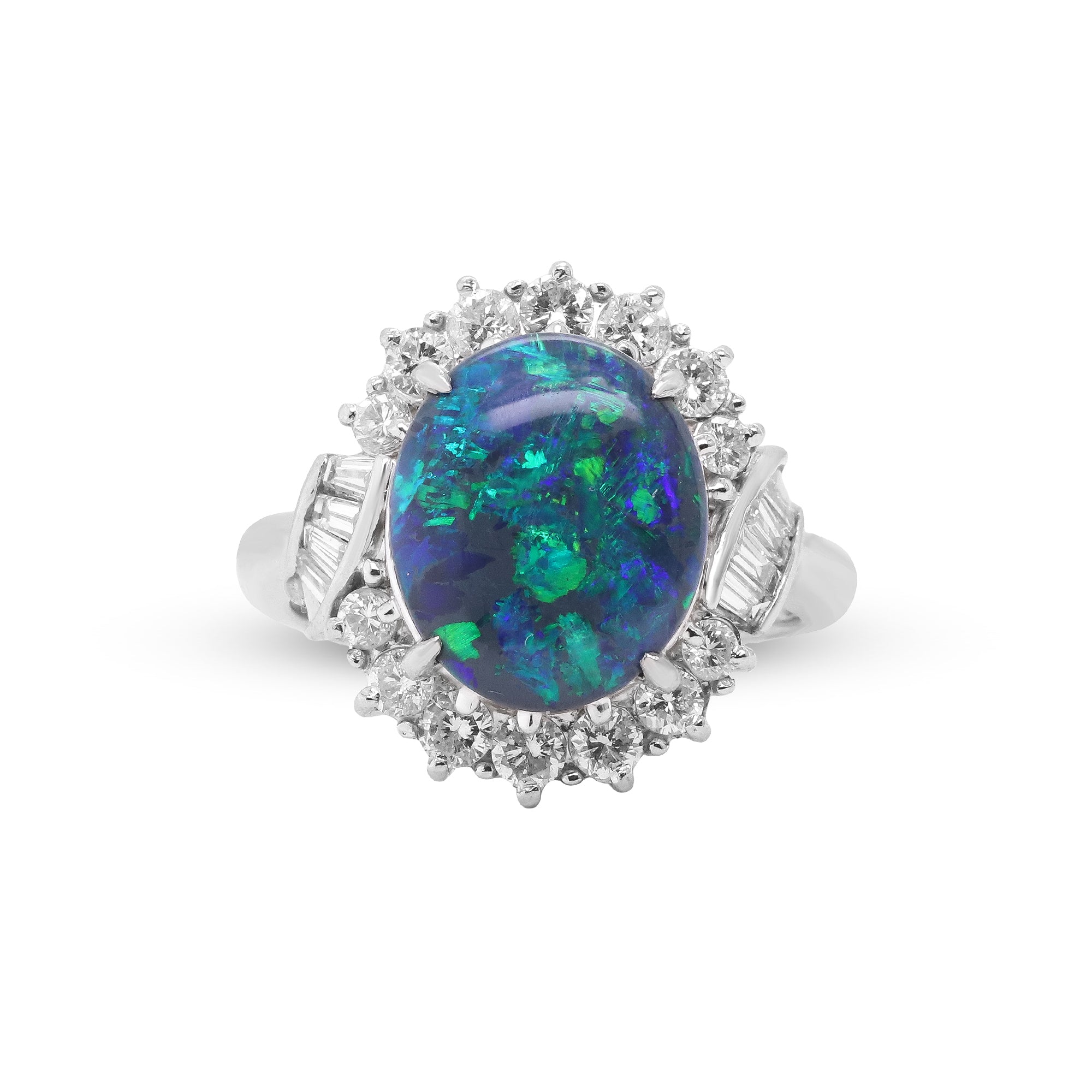 A Love Etched in Starlight – Platinum Black Opal & Diamond Ring