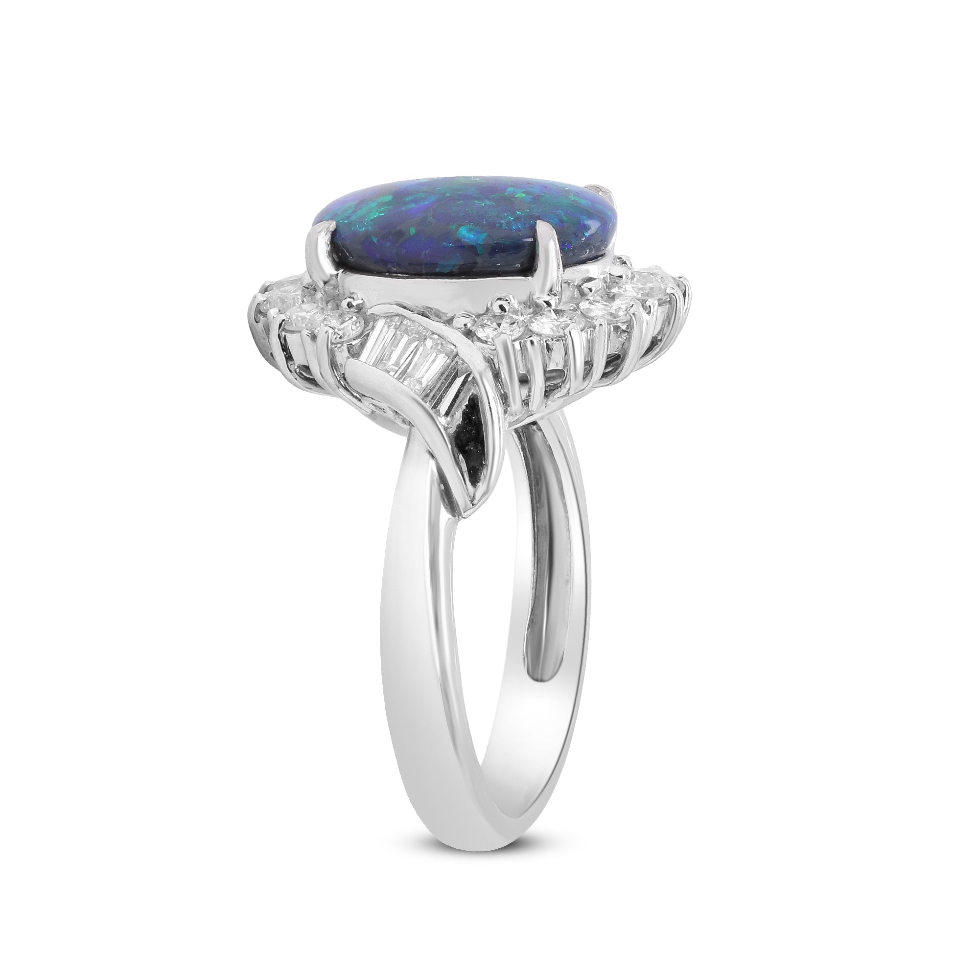 A Love Etched in Starlight – Platinum Black Opal & Diamond Ring