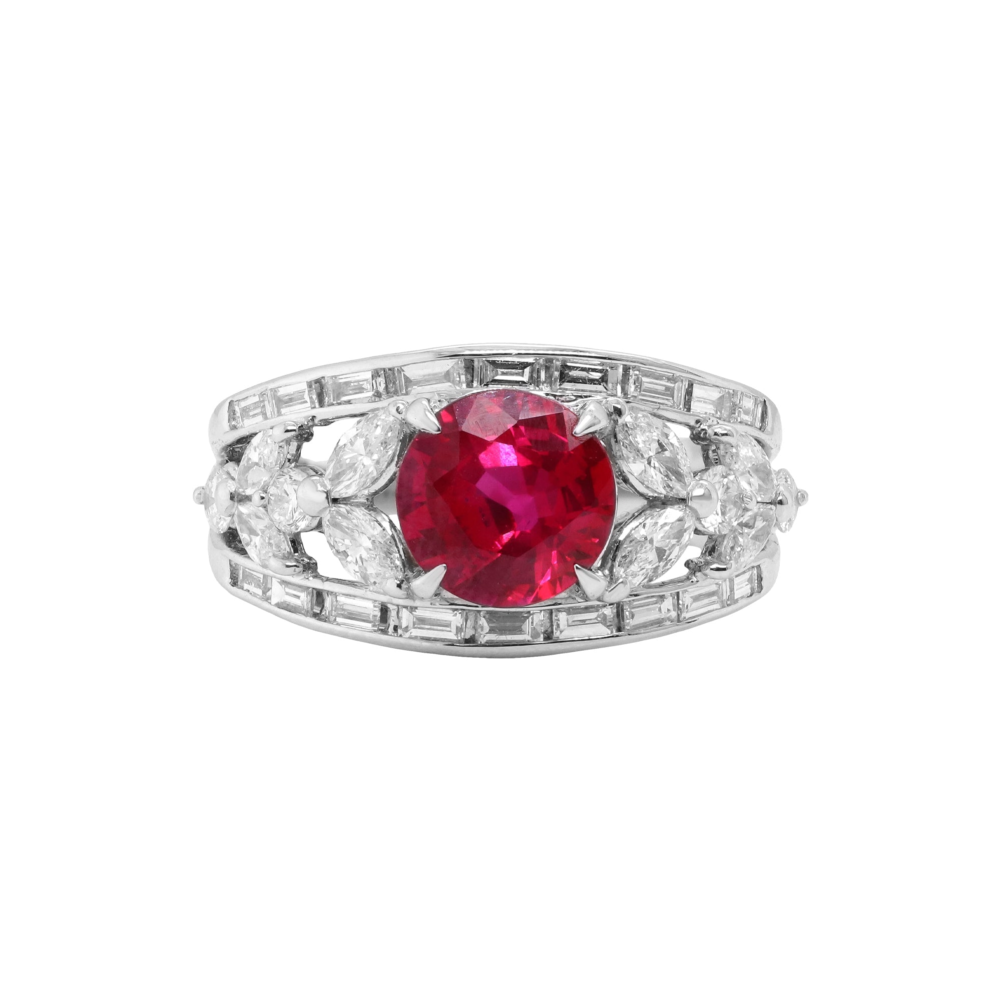 A Love Carved in Light and Flame – Platinum Ruby & Diamond Ring