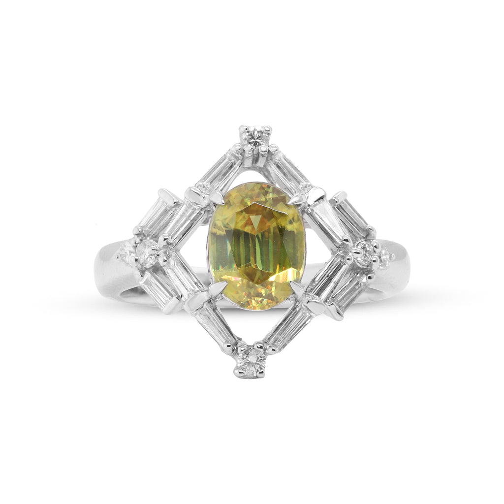 A Spark of Joy, A Glimpse of Forever – 18K White Gold Peridot & Diamond Ring
