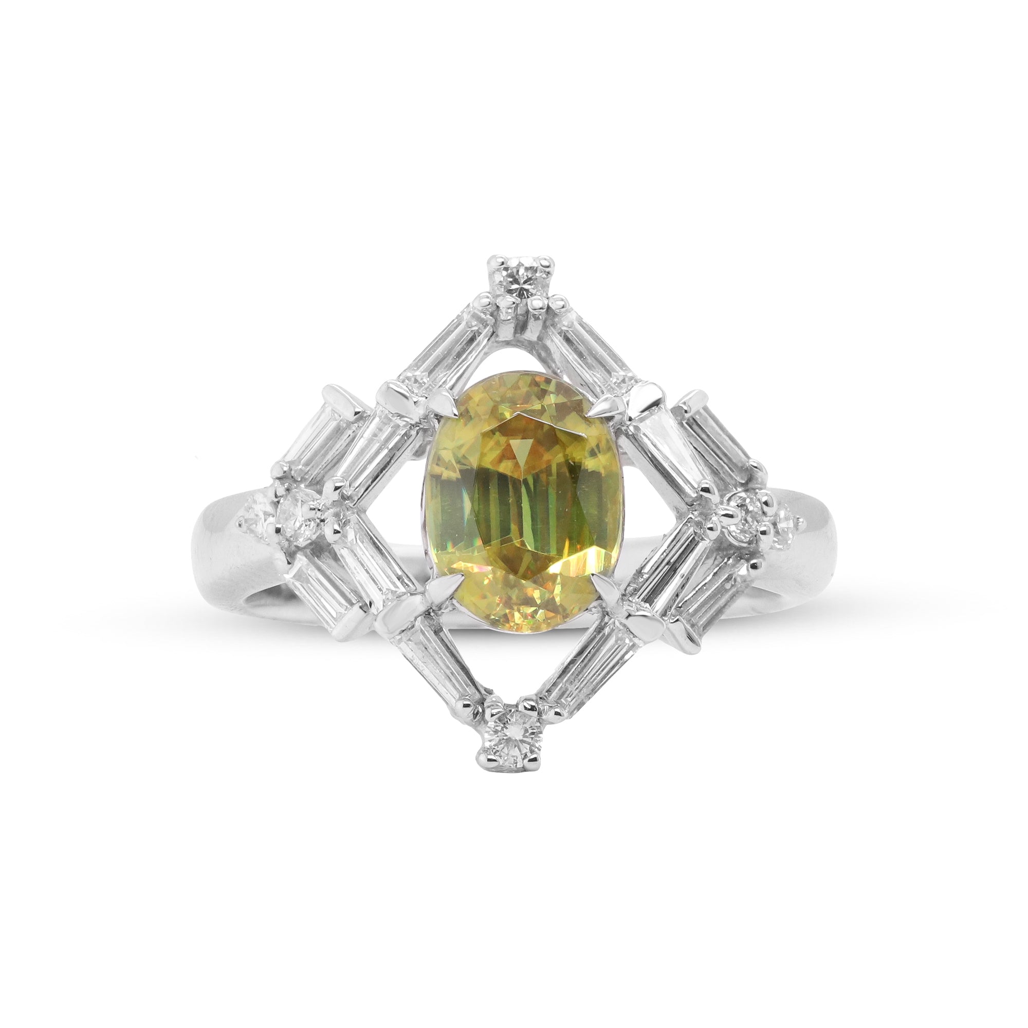 A Spark of Joy, A Glimpse of Forever – 18K White Gold Peridot & Diamond Ring
