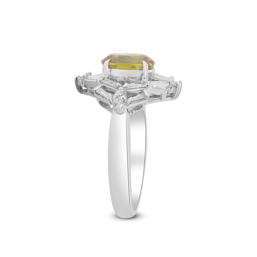 A Spark of Joy, A Glimpse of Forever – 18K White Gold Peridot & Diamond Ring