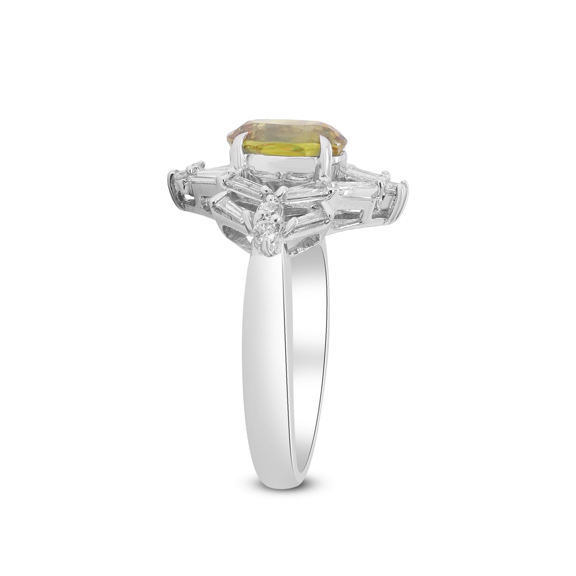 A Spark of Joy, A Glimpse of Forever – 18K White Gold Peridot & Diamond Ring