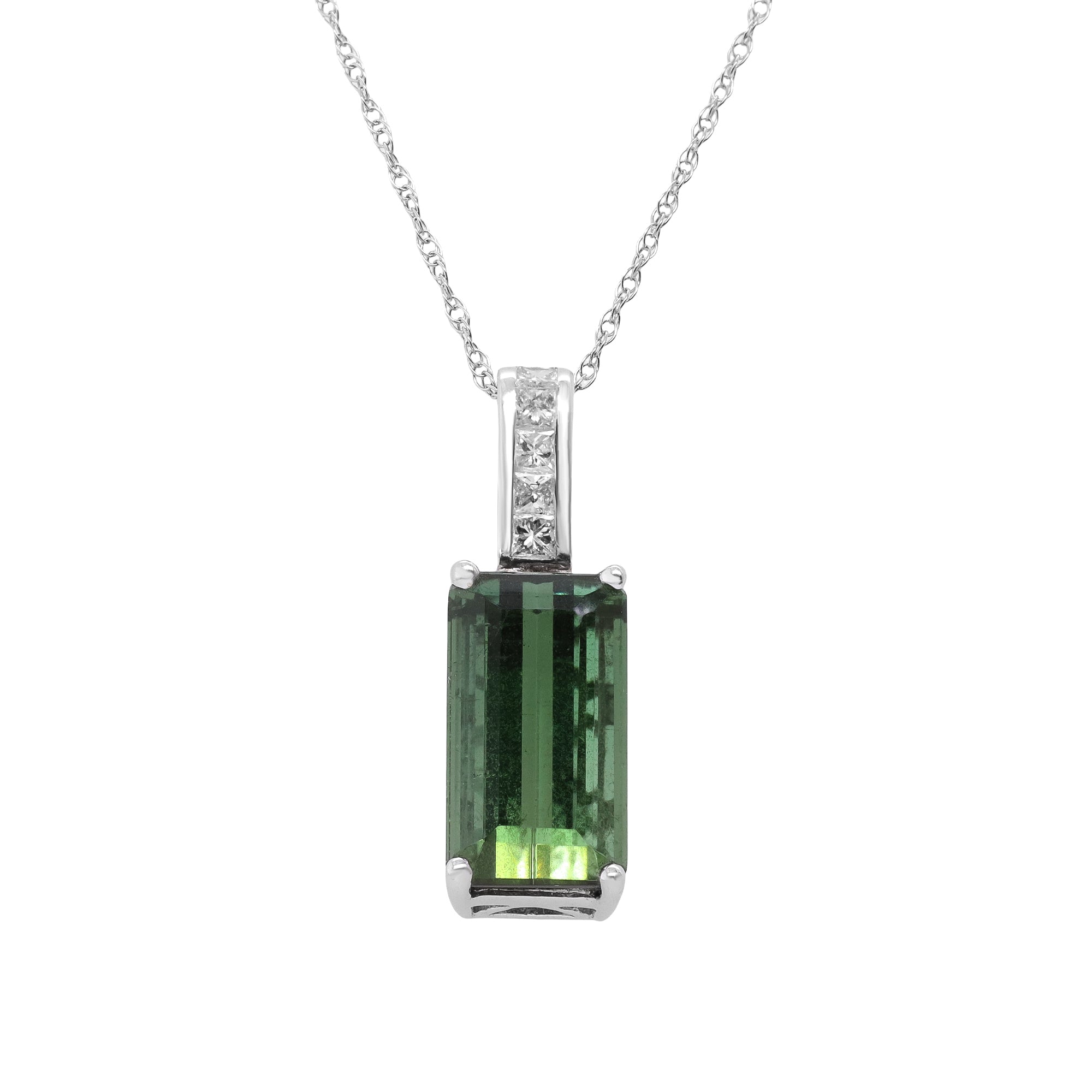 Whispers of the Forest – 14K White Gold Green Tourmaline Pendant