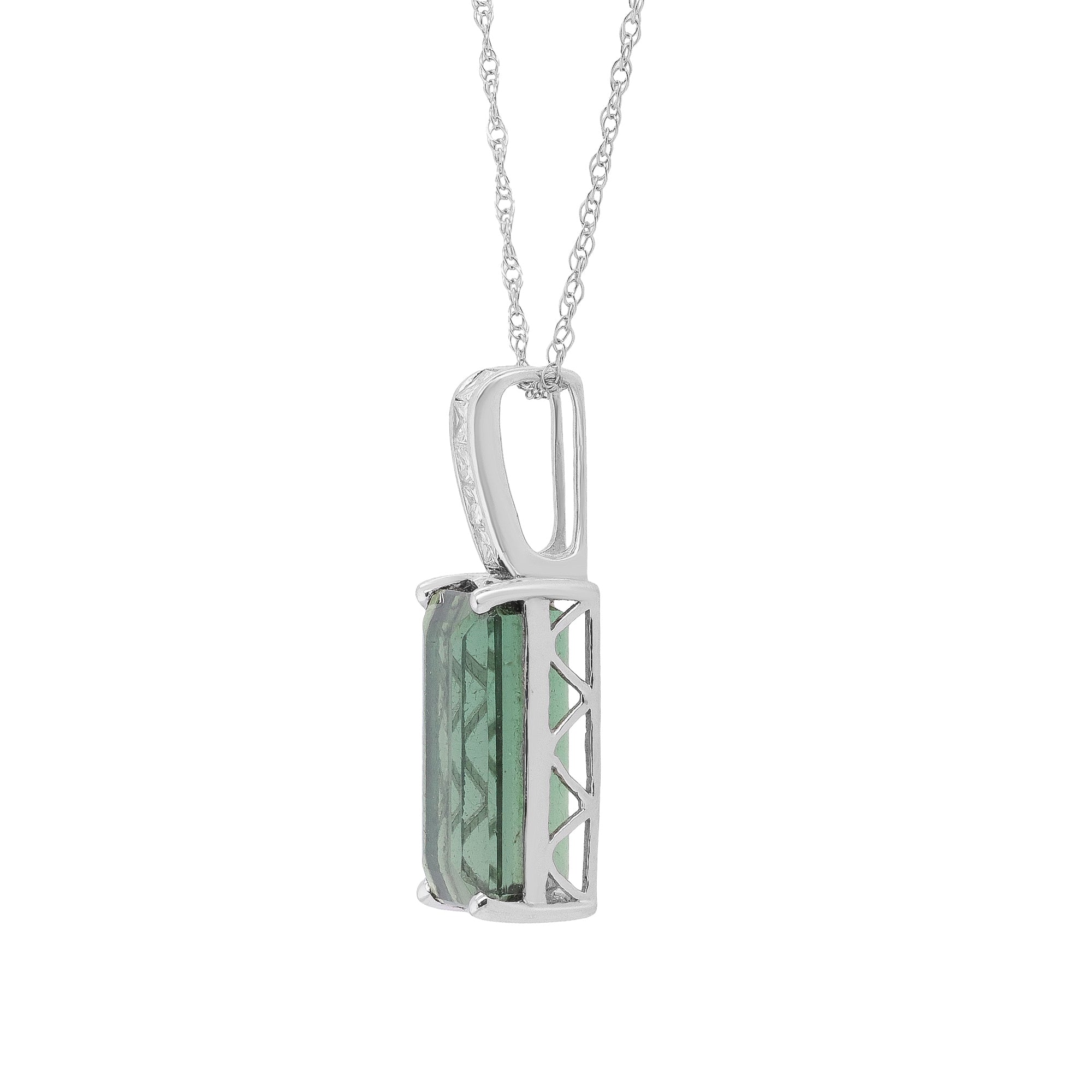 Whispers of the Forest – 14K White Gold Green Tourmaline Pendant