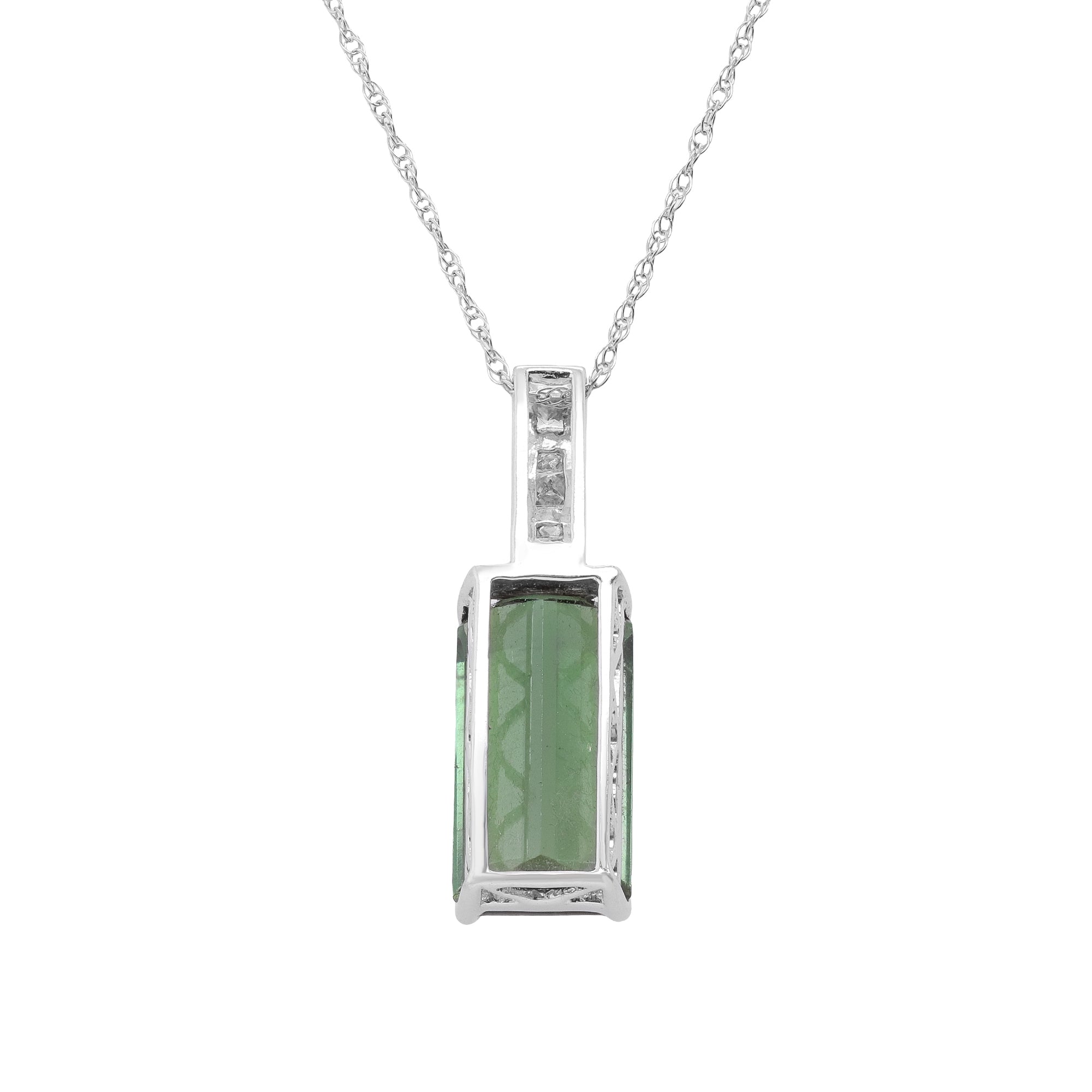 Whispers of the Forest – 14K White Gold Green Tourmaline Pendant