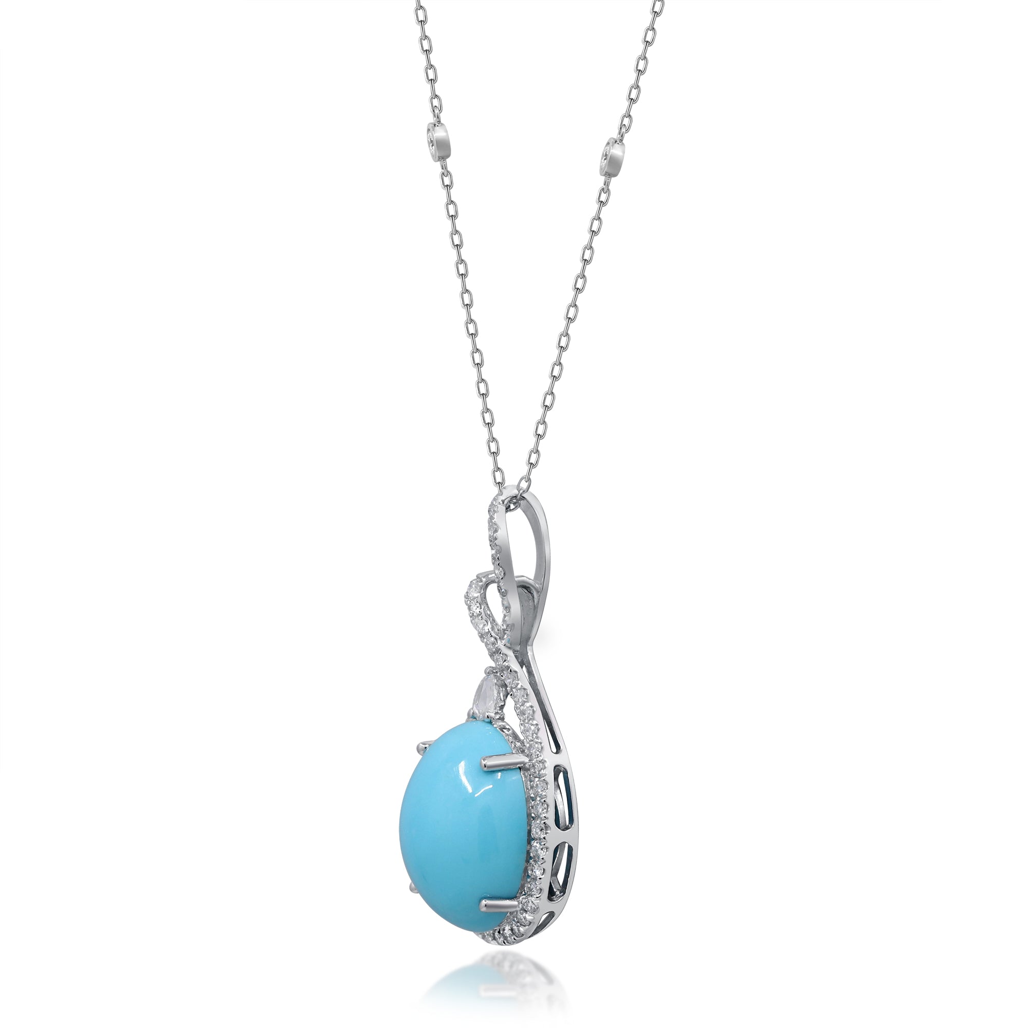 Whispers of the Sea – 14K White Gold Turquoise Pendant