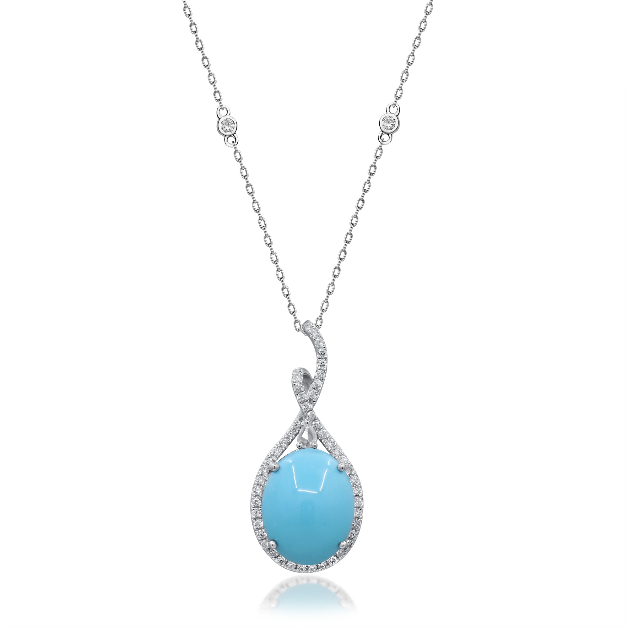 Whispers of the Sea – 14K White Gold Turquoise Pendant