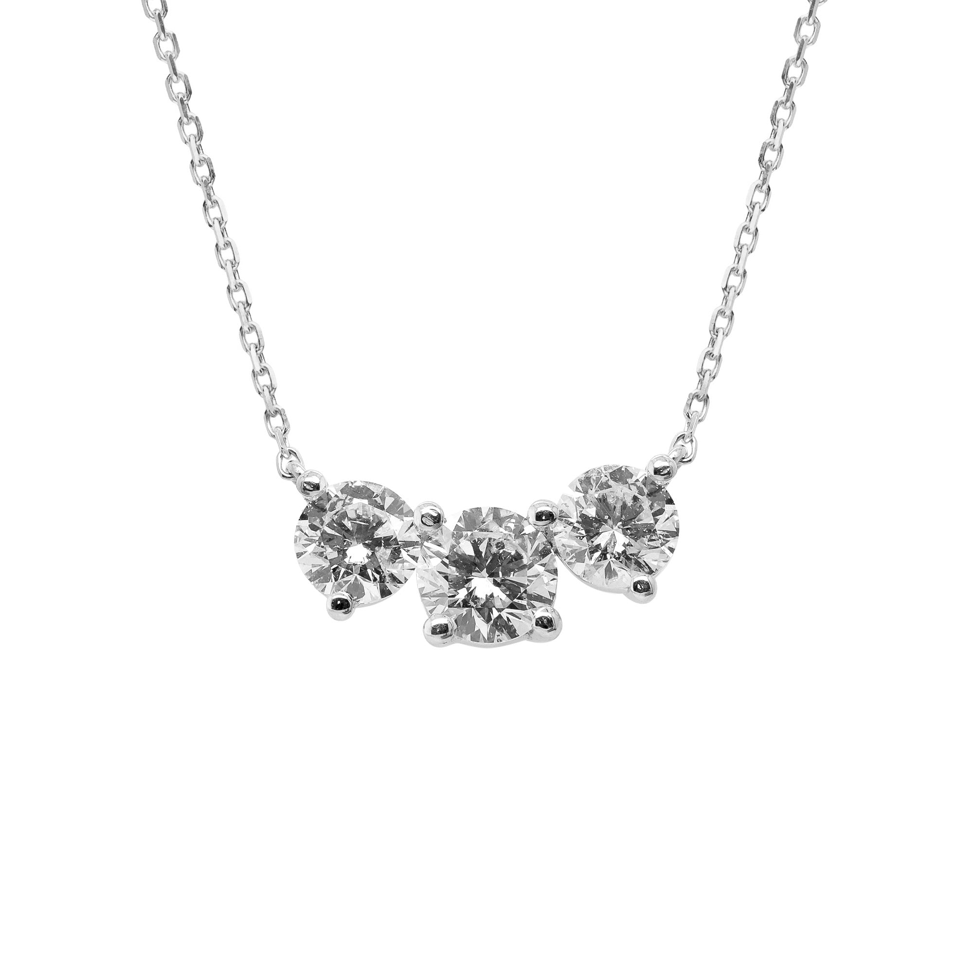 Three Times the Love – 18K White Gold Diamond Necklace