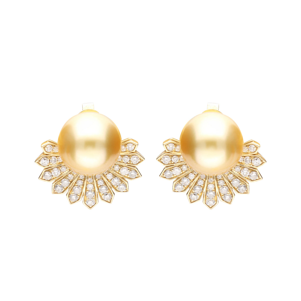 Petals of the Sea – 14K Yellow Gold South Sea Pearl Earrings
