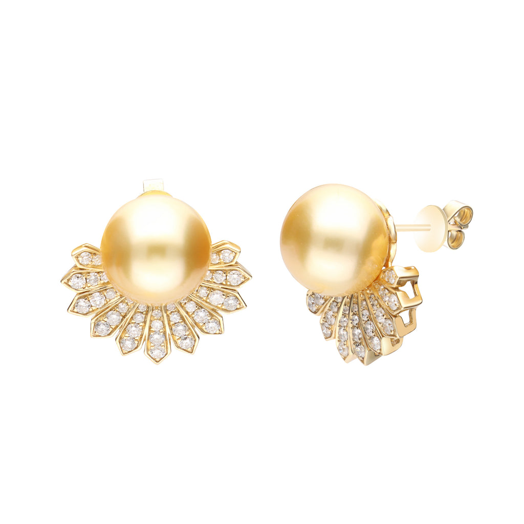 Petals of the Sea – 14K Yellow Gold South Sea Pearl Earrings
