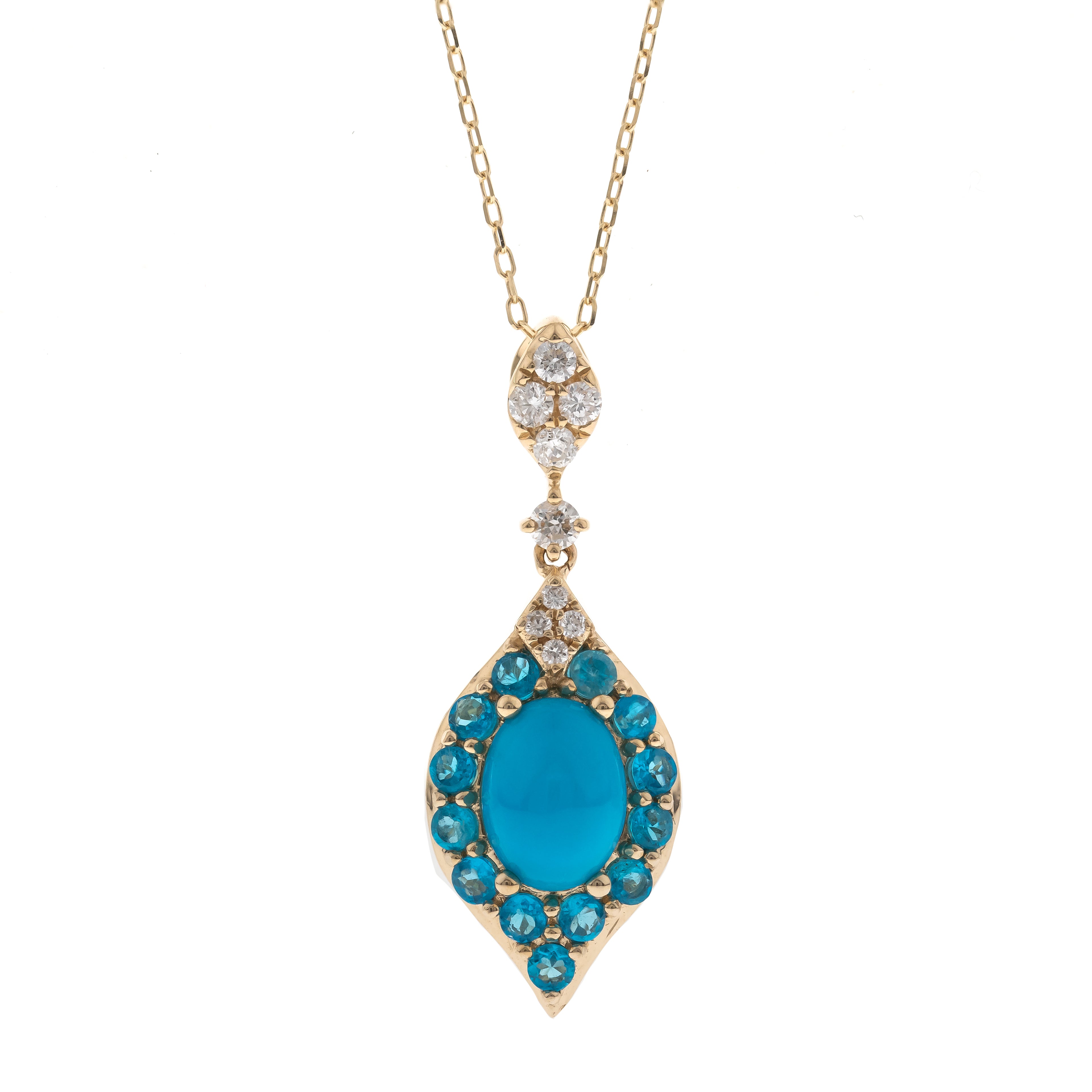 Golden Serenity – 14K Yellow Gold Turquoise & Diamond Pendant