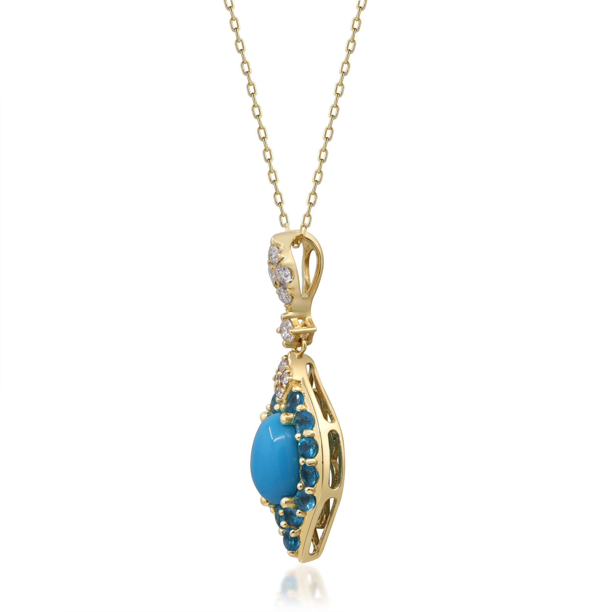 Golden Serenity – 14K Yellow Gold Turquoise & Diamond Pendant