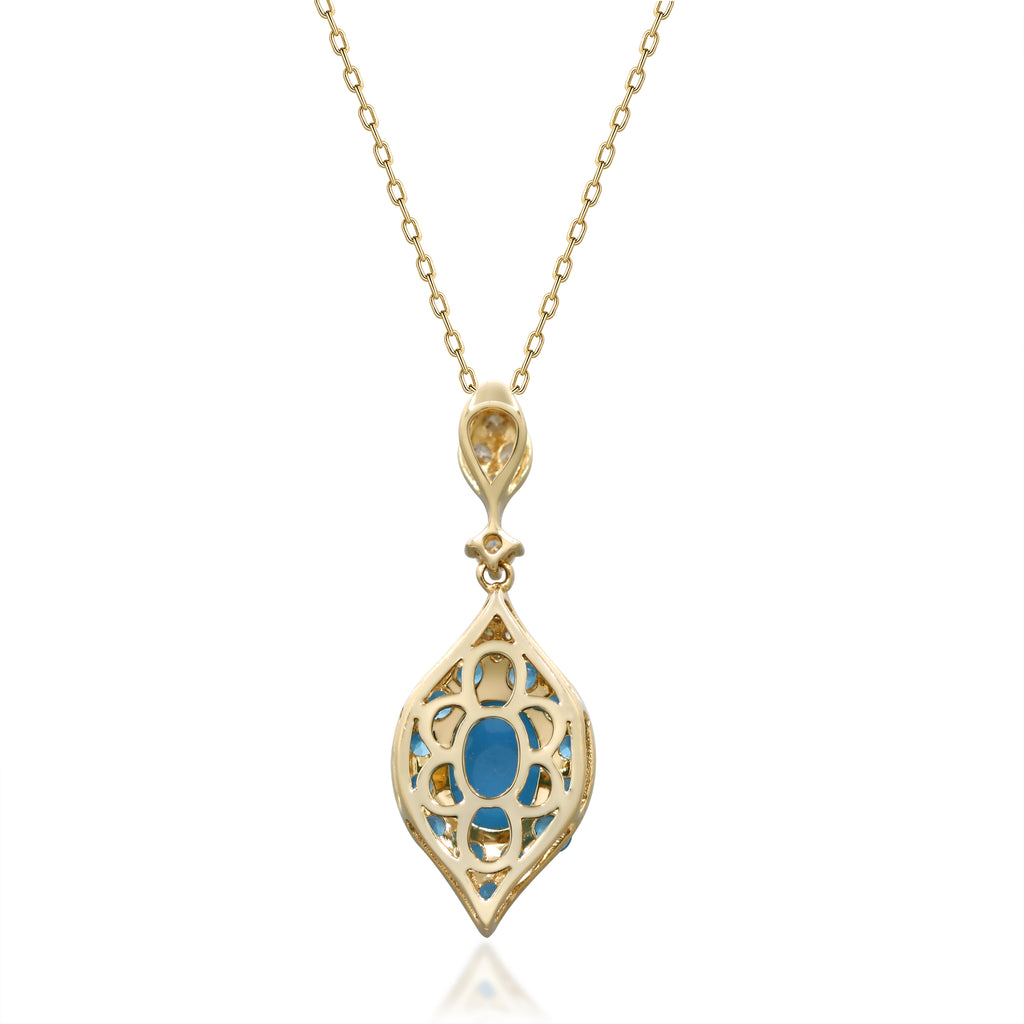 Golden Serenity – 14K Yellow Gold Turquoise & Diamond Pendant